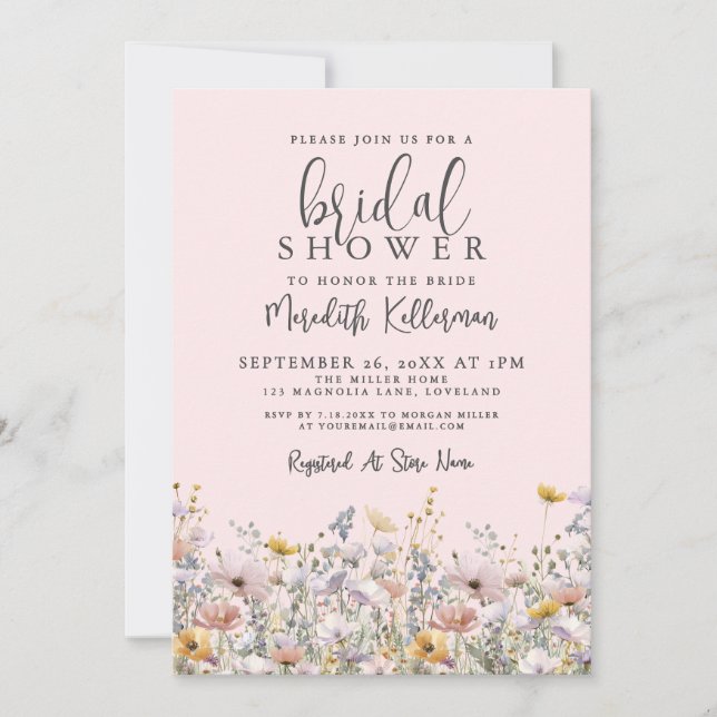 Invitación Blush Pink Wildflower Bridal Shower (Anverso)