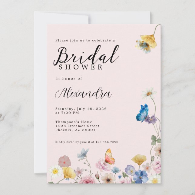 Invitación Blush Pink Wildflowers Bridal Shower Invitation (Anverso)