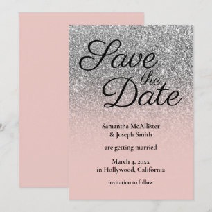 Invitación Blush Plata Ombre Glitter Salva la Fecha