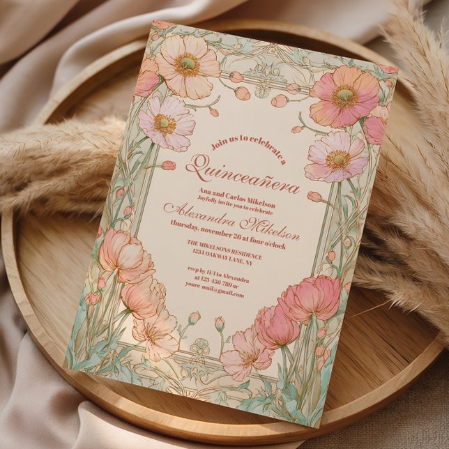 Invitación Blush Poppy Quinceañera Celebration (Subido por el creador)