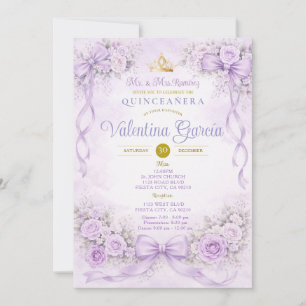 Invitación Blush Princesa Quinceañera Floral Púrpura