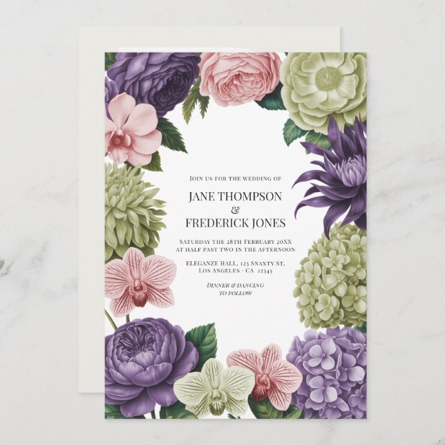 Invitación Blush Quartz, Soft Sage & Cloud Mauve Wedding (Anverso / Reverso)