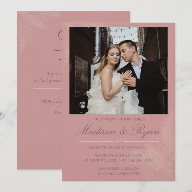Invitación Blush Romance Wedding Invitation with Photo (Anverso / Reverso)