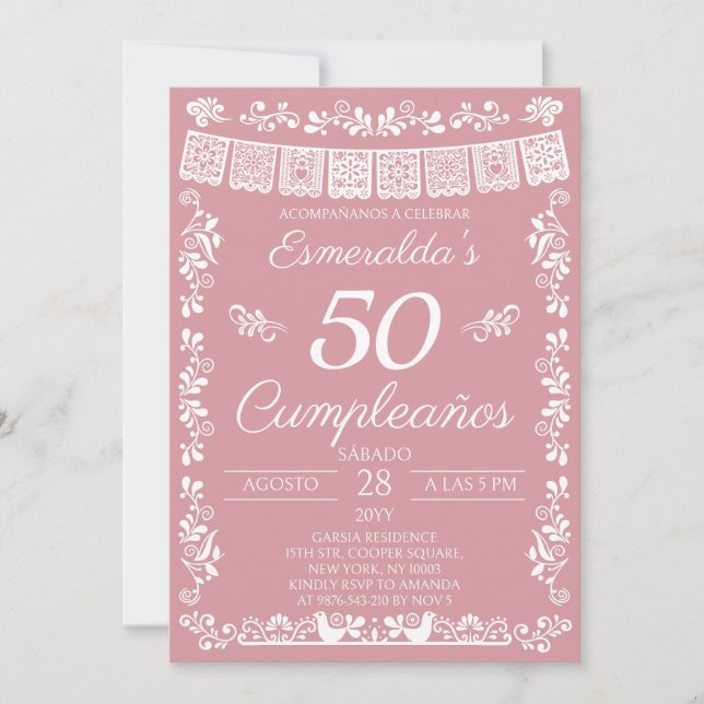 Invitación Blush Rosa 50 Cumpleaños Fiesta de Cumpleaños (Anverso)