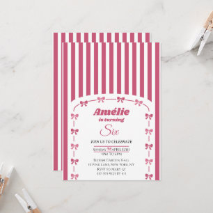 Invitación Blush Rosa Antiguo Coqueta con Lazo Cumpleaños 6 A