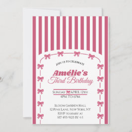 Invitación Blush Rosa Antiguo Coqueta con Lazo Niña Tercer Cu