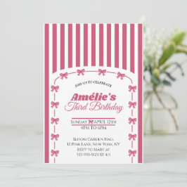 Invitación Blush Rosa Antiguo Coqueta con Lazo Niña Tercer Cu