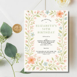 Invitación Blush Rosa Azul Verde Sage Floral Acuarela 50º 
