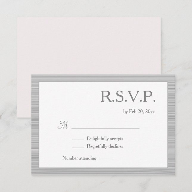 Invitación Blush Rosa Blanco Gris Rayas Mínimo RSVP (Anverso / Reverso)