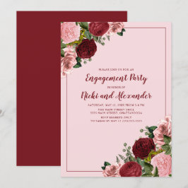 Invitación Blush Rosa Borgoña Floral Compromiso Fiesta