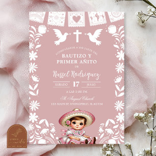 Invitación Blush Rosa Cielito Lindo Bautizo y Primer Anito