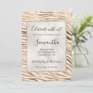 Invitación Blush Rosa Dorado Estampado Animal Zebra  