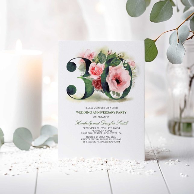 Invitación Blush Rosa Floral 30º Aniversario de Boda (30th Wedding Anniversary Invitations)