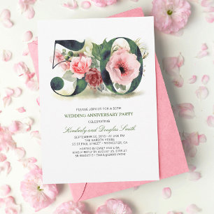 Invitación Blush Rosa Floral 50 Aniversario de Boda