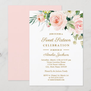 Invitación Blush Rosa Floral Acuarela Dulce 16