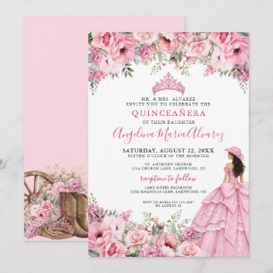 Invitación Blush Rosa Floral País Vaquera Quinceañera
