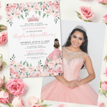 Blush Rosa Foto Quinceañera Floral