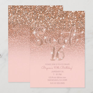 Invitación Blush Rosa Glam Glitter Moderno Cumple 16