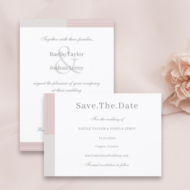 Invitación Blush Rosa Gris Blanco Rayas Save The Date  (Subido por el creador)
