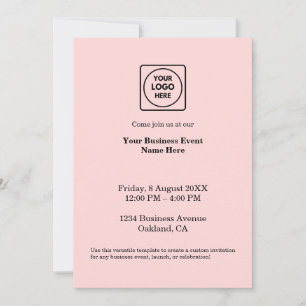 Invitación Blush Rosa Minimalista Logotipo de Evento Comerc
