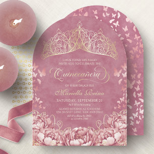 Invitación Blush Rosa Oro Real Princesa Quinceañera