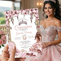 Blush Rosa Plata Tiara Floral Quinceañera