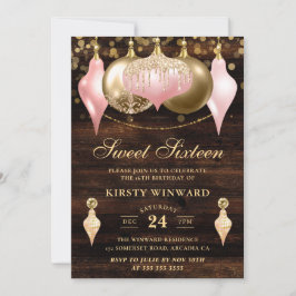 Invitación Blush Rosa Rústico y Adornos Dorados Cumpleaños Du