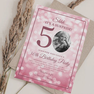 Invitación Blush Rosa SORPRESA Foto 50 Cumpleaños Glam Luces