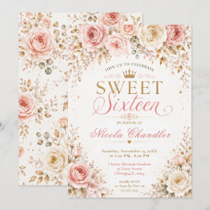 Invitación Blush Rosa y Champagne Cumpleaños Dieciséis