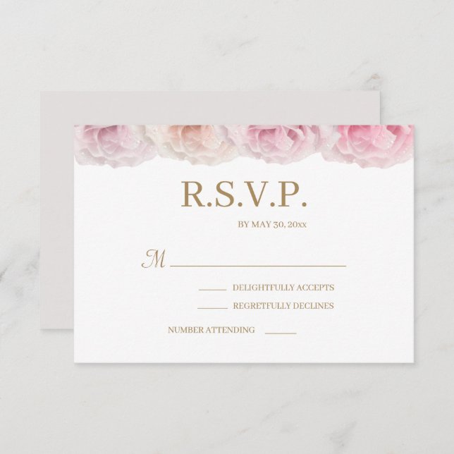 Invitación Blush Rosas Elegantes Florales RSVP Boda (Anverso / Reverso)
