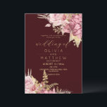 Invitación  Blush Rose Burgundy ⎮ Gold Floral Modern Wedding<br><div class="desc">Elegant photo wedding invitation. Stylish modern wedding invitation,  elegant blush pink gold floral and roses with pion gold greenery. Elegant and chic wedding invitation.</div>