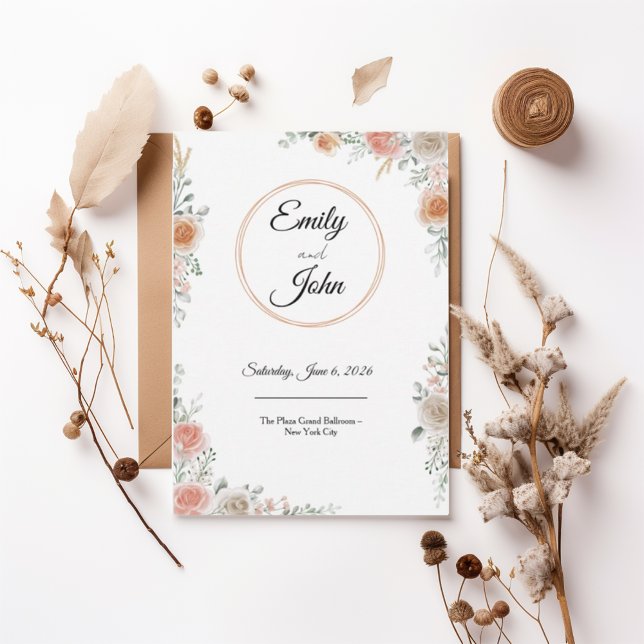 Invitación Blush Rose Floral Frame Elegant Wedding Invitation (Subido por el creador)