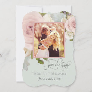 Invitación Blush Rose Floral Suculenta Foto Salvar Fecha