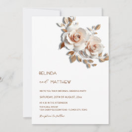 Invitación Blush  Rose Gold 3D Flowers Simple