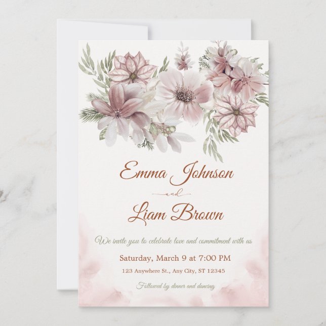 Invitación Blush Rose & Peach Floral Wedding Invitation (Anverso)