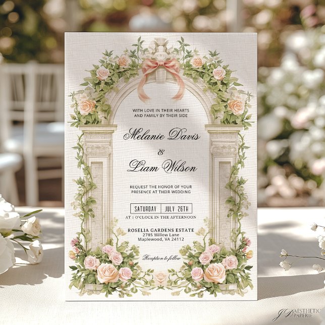 Invitación Blush Rose Ribbon Vintage Garden Wedding (Subido por el creador)