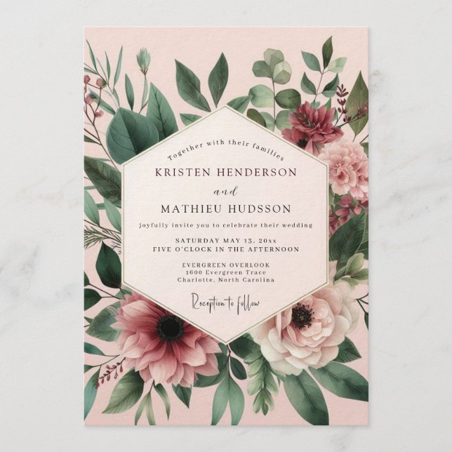 Invitación Blush Sage Anemone Wedding (Anverso)
