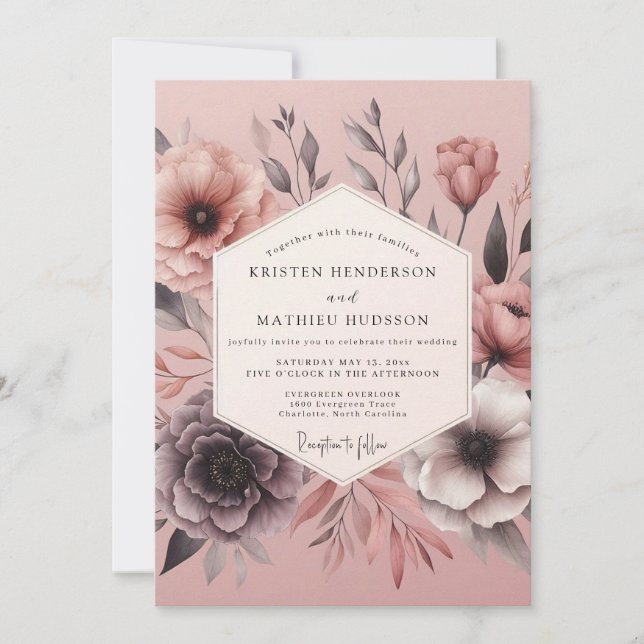 Invitación Blush Sepia Floral Wedding (Anverso)