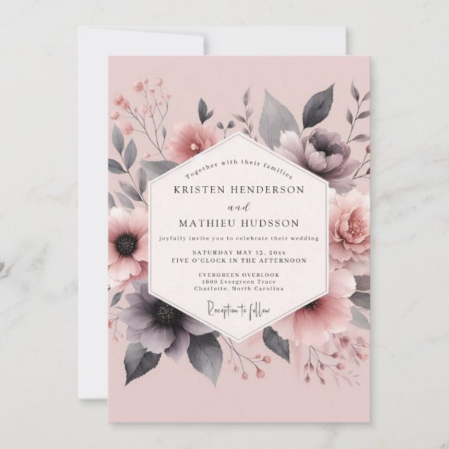 Invitación Blush Shadow Flora Wedding (Anverso)