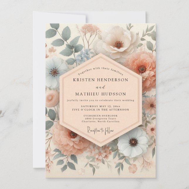 Invitación Blush & Slate Antique Floral Wedding (Anverso)