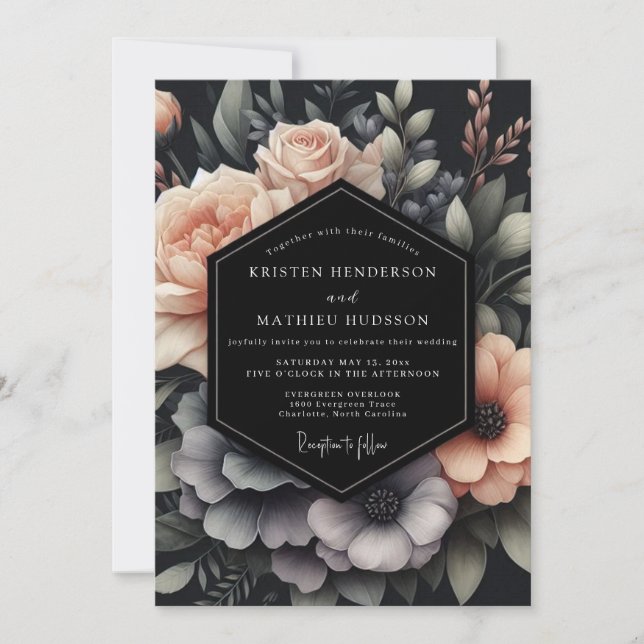Invitación Blush & Slate Dramatic Bloom Wedding (Anverso)