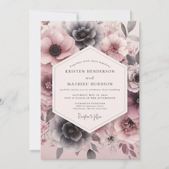 Invitación Blush Slate Moody Bloom Wedding (Anverso)