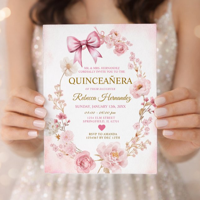 Invitación Blush Soft Pink Bow Quinceañera (Subido por el creador)