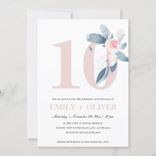 INVITACIÓN BLUSH SUAVE FLORAL AZUL 10º ANIVERSARIO DE CUALQUI