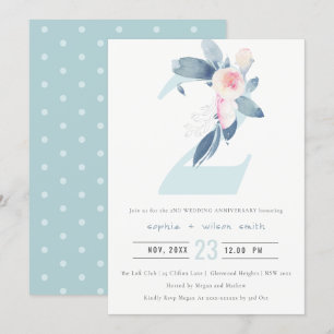 INVITACIÓN BLUSH SUAVE FLORAL AZUL 2º ANIVERSARIO CUALQUIER A