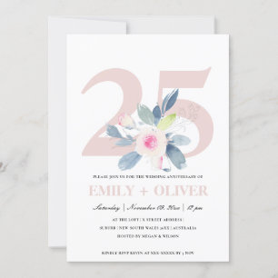 INVITACIÓN BLUSH SUAVE FLORAL AZUL 25º ANIVERSARIO DE CUALQUI