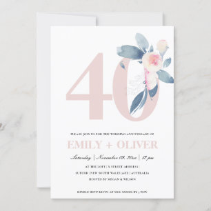 INVITACIÓN BLUSH SUAVE FLORAL AZUL 40º ANIVERSARIO DE CUALQUI