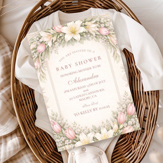 Invitación Blush Tulip And Lily Garden Baby Shower (Subido por el creador)