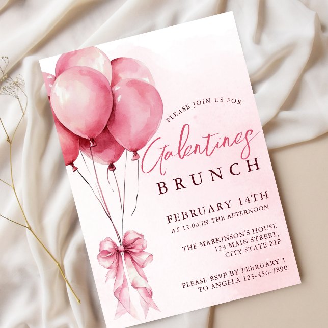 Invitación Blush Watercolor Balloon Galentines Brunch  (Subido por el creador)