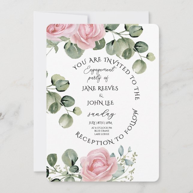Invitación Blush Watercolor Floral Engagement Party (Anverso)